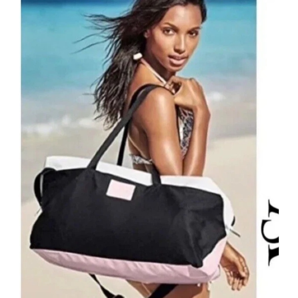 Victoria's Secret Black and Light Pink Travel Bag